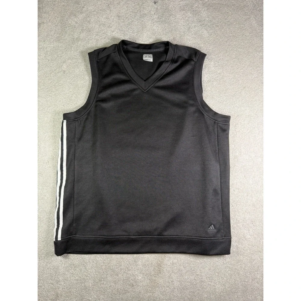 Adidas Golf ClimaLite Sweater Vest Knit Black V-Neck 3 Stripe Pullover Men's 2XL